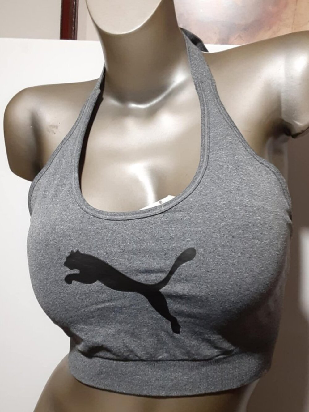 PUMA Seamless Halter Sports Bra Athletic Tank Top Gray Women's XL  NWOT